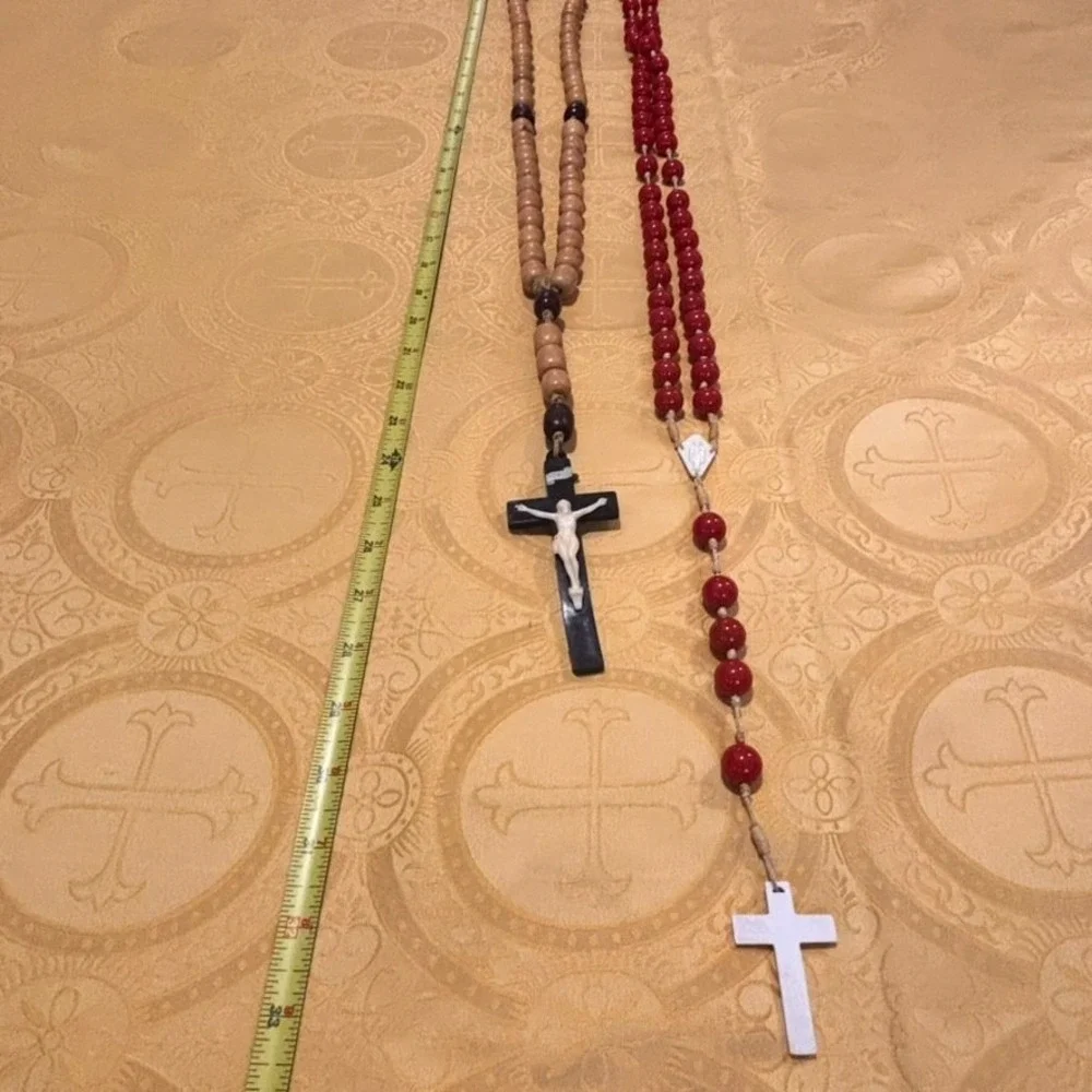 Vintage Wall Rosary Lot Wood Acrylic 33 in Hand Tied